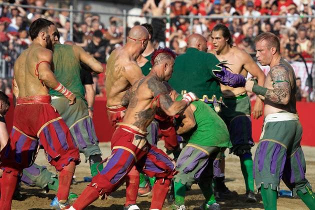 Italien, Historischer Fußball, Calcio storico in Florenz Florence, Stoprico Fiorentino Rossi - Verdi football final, wins the Tournament I Rossi di Santa Maria Novella 06 24 2025 Florence, Italy  Copyright: xGiannixPasquinix xipa-agency.netx xGiannixPasquini IPAx IPA_Agency_IPA59428828