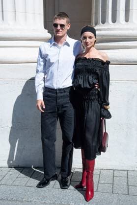 Yves Saint Laurent Photocall Mikkel Jensen and Maya Stepper attending the Yves Saint Laurent show in Paris, France on June 24, 2025. Photo by Aurore Marechal ABACAPRESS.COM Paris France  Copyright: xMarechalxAurore ABACAx