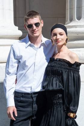 Yves Saint Laurent Photocall Mikkel Jensen and Maya Stepper attending the Yves Saint Laurent show in Paris, France on June 24, 2025. Photo by Aurore Marechal ABACAPRESS.COM Paris France  Copyright: xMarechalxAurore ABACAx