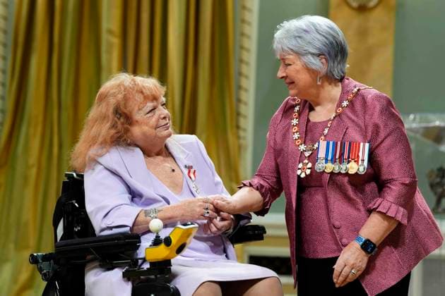 June 25, 2025, Ottawa, On, Canada: Diane Sims of Stratford, Ont., a writer and accessibility advocate, is invested as a member of the Order of Canada by Gov. Gen. Mary Simon during a ceremony at Rideau Hall in Ottawa, on Wednesday, June 25, 2025. Ottawa Canada - ZUMAc35_ 20250625_zaf_c35_055 Copyright: xJustinxTangx