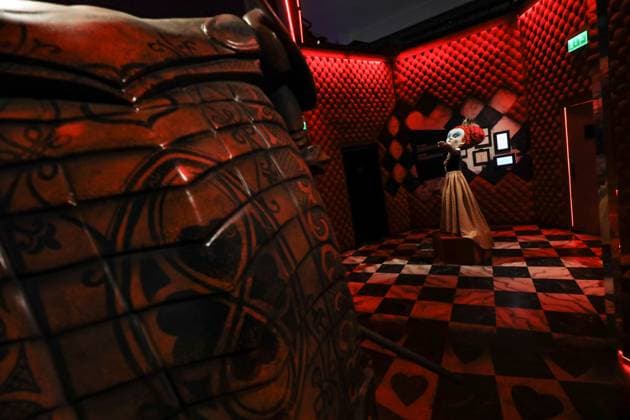 June 25, 2025, Mexico City, Ciudad de Mexico, Mexico: Fictional characters created by American director, producer, screenwriter, cartoonist, and writer Tim Burton are seen during a tour of the immersive exhibition Tim Burton s Labyrinth at Lienzo Charro. on June 25, 2025 in Mexico City, Mexico. Mexico City Mexico - ZUMAe321 20250625_zea_e321_008 Copyright: xIanxRoblesx