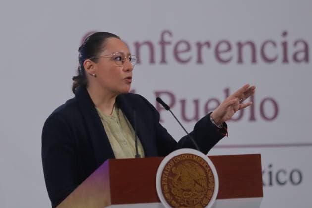 Mexico™s President Claudia Sheinbaum Holds News Conference Grisel Galeano Garcia, Federal Tax Attorney speaks during a news conference about the tax debts and strategies of a business group to the detriment of the people of Mexico, with 32 lawsuits for more than 74 billion pesos in litigation at the National Palace. on June 27, 2025 in Mexico City, Mexico. (Photo by Carlos Santiago Eyepix Group) Copyright: xCarlosxSantiago xEyepixxGroupx CS_27062025_160258