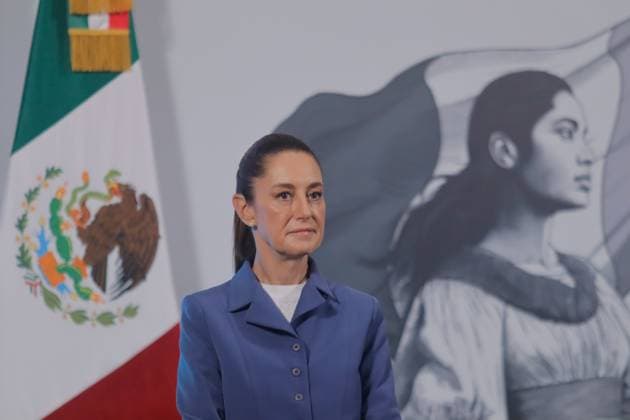 Mexico s President Claudia Sheinbaum speaks during a news conference about the intervention of the National Banking and Securities Commission (CNBV) to the institutions identified by the U.S. Treasury Department for money laundering at the National Palace. on June 27, 2025 in Mexico City, Mexico. Mexico City Mexico - ZUMAe321 20250627_zia_e321_008 Copyright: xCarlosxSantiagox