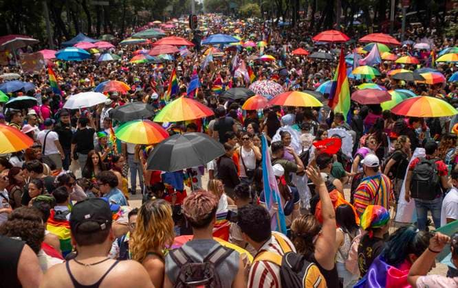 June 28, 2025, Mexico City, Mexico, Mexico: The 47th edition of the LGBTQ+ Pride March in CDMX, where thousands of people from the community gathered to march together from the emblematic Angel de la Independencia to the Zocalo of Mexico City, passing through emblematic streets such as Paseo de la Reforma Avenue, inside the march there were flags and made-up characters. Mexico City Mexico - ZUMAs310 20250628_zip_s310_010 Copyright: xLuisxExSalgadox