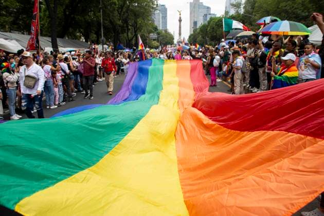 June 28, 2025, Mexico City, Mexico, Mexico: The 47th edition of the LGBTQ+ Pride March in CDMX, where thousands of people from the community gathered to march together from the emblematic Angel de la Independencia to the Zocalo of Mexico City, passing through emblematic streets such as Paseo de la Reforma Avenue, inside the march there were flags and made-up characters. Mexico City Mexico - ZUMAs310 20250628_zip_s310_017 Copyright: xLuisxExSalgadox