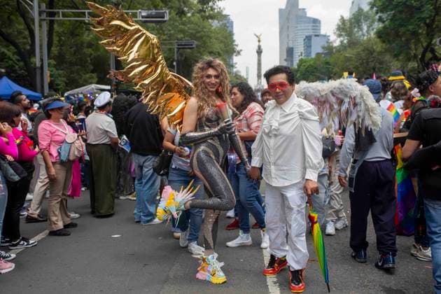 June 28, 2025, Mexico City, Mexico, Mexico: The 47th edition of the LGBTQ+ Pride March in CDMX, where thousands of people from the community gathered to march together from the emblematic Angel de la Independencia to the Zocalo of Mexico City, passing through emblematic streets such as Paseo de la Reforma Avenue, inside the march there were flags and made-up characters. Mexico City Mexico - ZUMAs310 20250628_zip_s310_018 Copyright: xLuisxExSalgadox