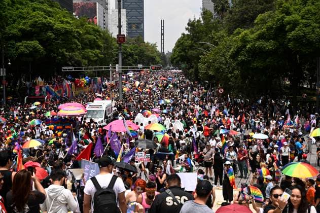 47th Annual Pride March Celebrated in Mexico City Members of the LGBTTTIQ+ take part during the 47th annual pride march at Reforma Avenue, with the participation of hundreds of people belonging to the LGBT community which began at the Angel of Independence. Thousands of people around the world joined the global pride march to protest against transphobia, homophobia, and demand greater safety, equity, and equality. on June 28, 2025 in Mexico City, Mexico. (Photo by Carlos Tischler Eyepix Group) Copyright: xCarlosxTischler xEyepixxGroupx CT_28062025_160464