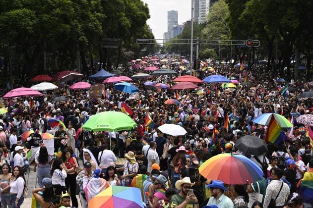 Members of the LGBTTTIQ+ take part during the 47th annual pride march at Reforma Avenue, with the participation of hundreds of people belonging to the LGBT community which began at the Angel of Independence. Thousands of people around the world joined the global pride march to protest against transphobia, homophobia, and demand greater safety, equity, and equality. on June 28, 2025 in Mexico City, Mexico. Mexico City Mexico - ZUMAe321 20250628_zia_e321_006 Copyright: xCarlosxTischlerx