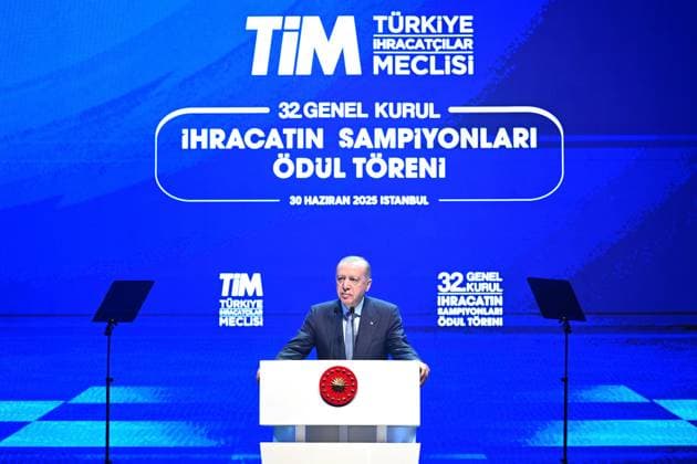 Turkish President Recep Tayyip Erdogan ISTANBUL, TURKIYE - JUNE 30: Turkish President Recep Tayyip Erdogan speaks during the 32nd Ordinary General Assembly of Turkiye Exporters Assembly and Export Champions Award Ceremony at Halic Congress Center in Istanbul, Turkiye on June 30, 2025. Serhat Cagdas Anadolu Istanbul Turkey. Editorial use only. Please get in touch for any other usage.  Copyright: x2025xAnadoluxSerhatxCagdasx