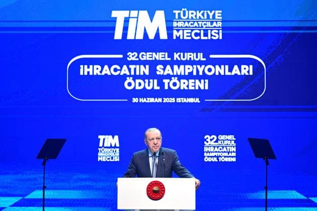 Turkish President Recep Tayyip Erdogan ISTANBUL, TURKIYE - JUNE 30: Turkish President Recep Tayyip Erdogan speaks during the 32nd Ordinary General Assembly of Turkiye Exporters Assembly and Export Champions Award Ceremony at Halic Congress Center in Istanbul, Turkiye on June 30, 2025. Serhat Cagdas Anadolu Istanbul Turkey. Editorial use only. Please get in touch for any other usage.  Copyright: x2025xAnadoluxSerhatxCagdasx