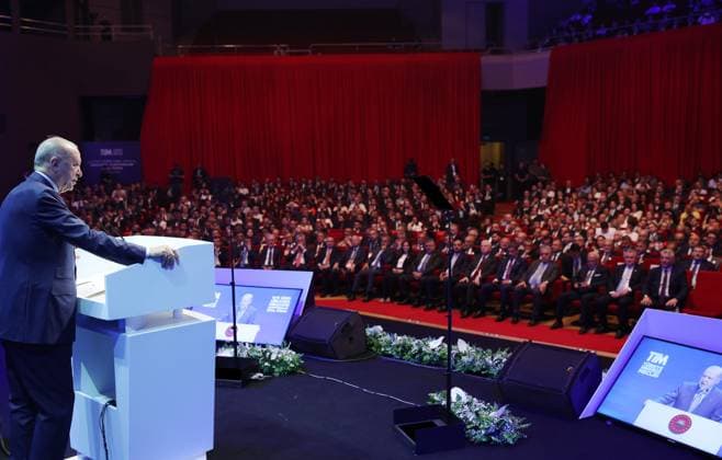 Turkish President Recep Tayyip Erdogan ISTANBUL, TURKIYE - JUNE 30: (----EDITORIAL USE ONLY - MANDATORY CREDIT - TURKISH PRESIDENCY MURAT KULA HANDOUT - NO MARKETING NO ADVERTISING CAMPAIGNS - DISTRIBUTED AS A SERVICE TO CLIENTS----) Turkish President Recep Tayyip Erdogan delivers remarks during the 32nd Ordinary General Assembly of Turkiye Exporters Assembly and Export Champions Award Ceremony at Halic Congress Center in Istanbul, Turkiye on June 30, 2025. Turkish Presidency Murat Kula Handout Anadolu Istanbul Turkey. Editorial use only. Please get in touch for any other usage.  Copyright: x2025xAnadoluxTurkishxPresidencyx xMuratxKulax xHandoutx