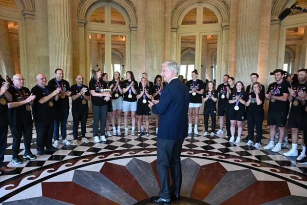King Philippe Receives The Belgian Cats BRUSSELS, BELGIUM - JUNE 30 : King Philippe receives the Belgian Cats.The Belgium women s basketball team has won the European Champioship on June 30, 2025 in Brussels, Belgium, 30 06 2025 Brussels Belgium  Copyright: xBertxVanxDenxBrouckex