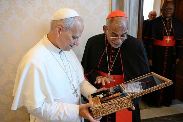 ITALY - POPE LEO XIV RECEIVES IN PRIVATE AUDIENCE HIS EMINENCE CARD. JAIME SPLENGER, CARD FILIPE NERI ANTONIO SEBASTIA DO ROSARIO FERRAO, CARD. FRIDOLIN AMBONGO BESUNGU , MGR LINZARDO ESTRADA HERRERA IN THE VATICAN - 2025 7 1 Italy, Rome, Vatican, 2025 7 1 .Pope Leo XIV receives in private audience CARD FILIPE NERI ANTONIO SEBASTIA DO ROSARIO FERRAO in The vatican EDITORIAL USE ONLY - NO BOOKS Copyright: xVATICANxMEDIAx