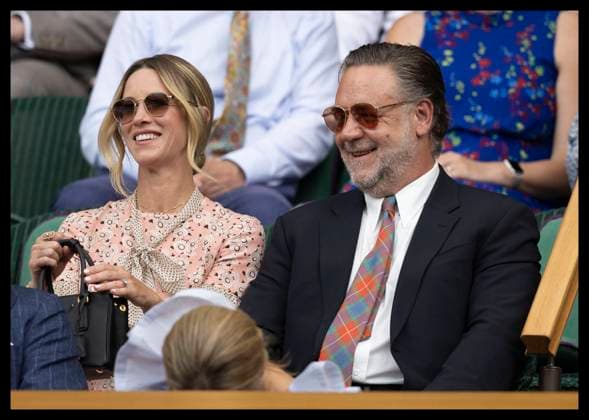 . 01 07 2025. London, United Kingdom. Russell Crowe and partner Britney Theriot on day two of the Wimbledon Tennis Championships in London.  xStephenxLockx xi-Imagesx IIM-26061-0052