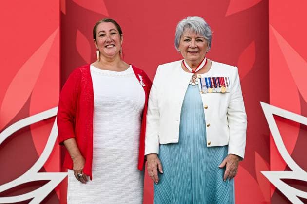 July 1, 2025, Ottawa, On, Canada: Inuk classical singer Deantha Rae Edmunds, left, poses for a picture with Gov. Gen. Mary Simon after being invested as a Member of the Order of Canada during Canada Day celebrations at LeBreton Flats in Ottawa, on Tuesday, July 1, 2025. Ottawa Canada  - ZUMAc35_ 20250701_zaf_c35_132 Copyright: xSpencerxColbyx