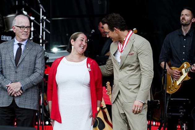 July 1, 2025, Ottawa, On, Canada: Canadian-American Canadian-American actor Ryan Reynolds, right, speaks with Deantha Rae Edmunds after she was invested as a Member of the Order of Canada by Gov. Gen. Mary Simon, not pictured, during Canada Day celebrations at LeBreton Flats in Ottawa, on Tuesday, July 1, 2025. Ottawa Canada - ZUMAc35_ 20250701_zaf_c35_148 Copyright: xSpencerxColbyx