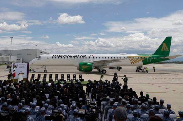 Mexicana De Aviacion Receives Its First Embraer E195-E2 Aircraft The first Mexicana de Aviacion Embraer E195-E2 aircraft is at Felipe Angeles International Airport (AIFA) in Zumpango, State of Mexico, and is received by Mexican President Claudia Sheinbaum on July 1, 2025. Zumpango, State of Mexico Mexico  Copyright: xGerardoxVieyrax originalFilename: vieyra-notitle250701_npYx7.jpg