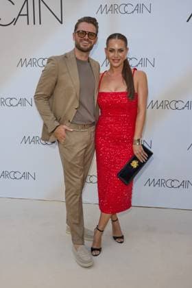 Johannes and Jessica Haller guest arrival for the Marccain Spring Summer 2026 Fashion Show A Quit Rebellion at Pei Bau in Berlin on 01 07 2025 Marccain Spring Summer 2026 Fashion Show