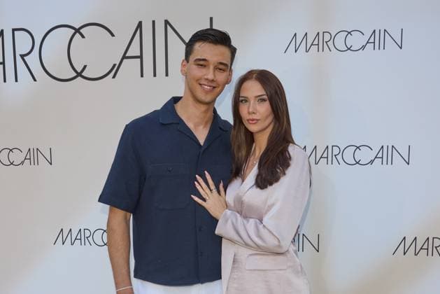 San Diego Pooth with girlfriend Louisa Buescher arriving at the Marccain Spring Summer 2026 Fashion Show A Quit Rebellion at Pei Bau in Berlin on 01 07 2025 Marccain Spring Summer 2026 Fashion Show