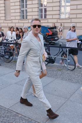 01 07 2025, Ronan Keating with his wife Storm Keating as guests at the Marc Cain Fashion Show 2025, A quiet rebellion, Hinter dem Gießhaus, Berlin, Berlin