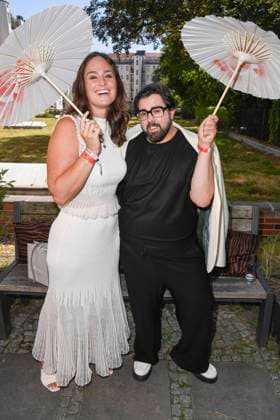 Saskia Grimm and Steven Preisner as guests at the fashion show by Anja Gockel Von welchen Farben traeumt dein Glueck as part of Berlin Fashion Week 2025 on 01 July 2025 in Berlin Berlin Germany