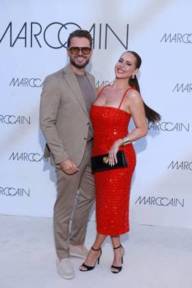 Johannes Haller and Jessica Haller at the Marc Cain A Quiat Rebellion fashion show on 1 07 2025 at the Pei Bau in Berlin Marc Cain Fashion Show in Berlin