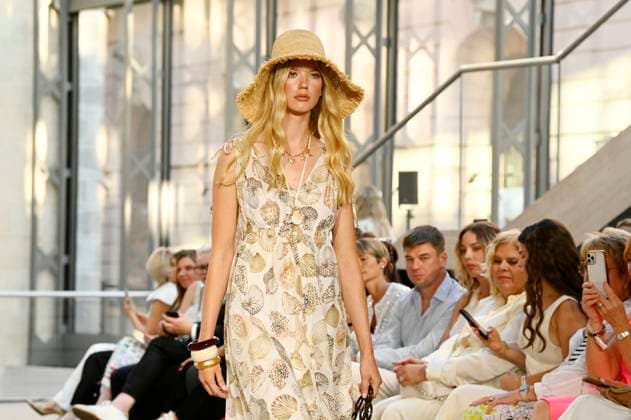Model at the Marc Cain Fashion Show A Quiet Rebellion at the Berlin Fashion Week S S 2026 in the Pei Bau Deutsches Historisches Museum Berlin, 01 07 2025 Foto:xF.xKernx xFuturexImagex cain_5914