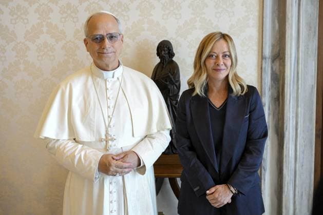 Pope Leo XIV Meets Giorgia Meloni - Vatican Pope Leo XIV meets Italy’s Prime Minister Giorgia Meloni at the Vatican on July 2, 2025. Photo by (EV) Vatican Media ABACAPRESS.COM Vatican Vatican (or Holy See)  Copyright: xABACAx