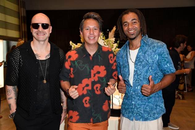 Mateo Jasik, Matthias Hafemann and John Magiriba Lwanga from Culcha Candela at the Thomas Sabo Elyndra collection presentation at Berlin Fashion Week S S 2026 at the Hotel de Rome Berlin, 02 07 2025 Foto:xF.xKernx xFuturexImagex sabo_5725