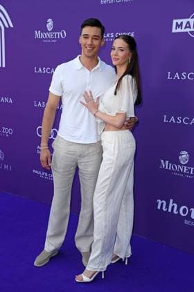 San Diego Pooth with girlfriend Louisa Büscher at the LASCANA SUMMER CLUB as part of the Berlin Fashion Week Spring Summer 2026 at Maaya Berlin on 02 07 2025