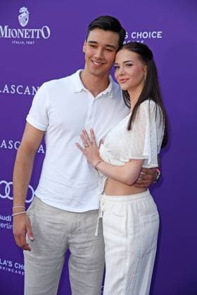 San Diego Pooth with girlfriend Louisa Büscher at the LASCANA SUMMER CLUB as part of the Berlin Fashion Week Spring Summer 2026 at Maaya Berlin on 02 07 2025