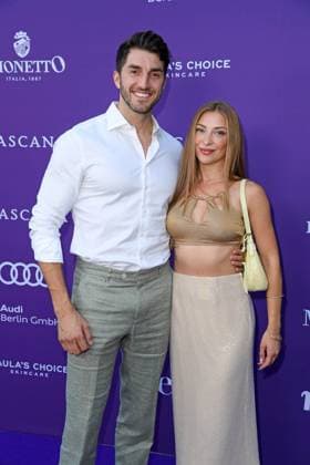 Dennis Gries with girlfriend Katharina Katja Geretschuchin at the LASCANA SUMMER CLUB as part of the Berlin Fashion Week Spring Summer 2026 at Maaya Berlin on 02 07 2025