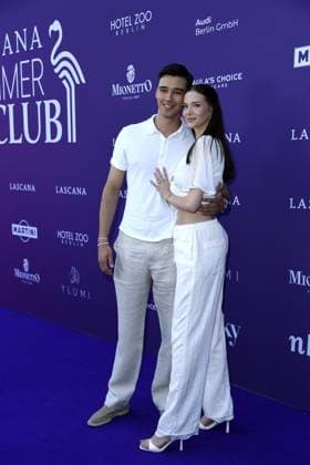 San Diego Pooth with girlfriend Louisa Büscher at the LASCANA SUMMER CLUB as part of Berlin Fashion Week at Maaya in Berlin on 02 07 2025