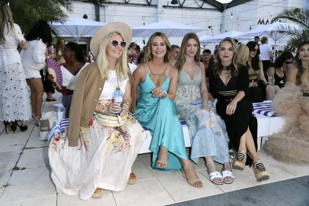 Sarah Rissen Lascana Marketing Manager , Bettina Cramer with daughter Carla Cramer and Regina Halmich at the LASCANA SUMMER CLUB as part of Berlin Fashion Week at Maaya in Berlin on 02 07 2025