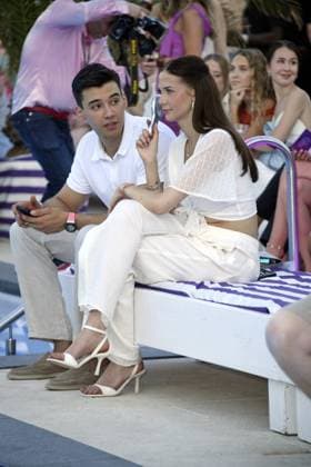 San Diego Pooth with girlfriend Louisa Büscher at the LASCANA SUMMER CLUB as part of Berlin Fashion Week at Maaya in Berlin on 02 07 2025