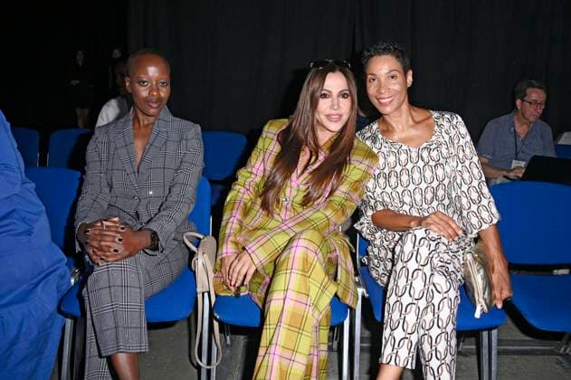 Florence Kasumba, Simone Thomalla and Annabelle Mandeng at the Kilian Kerner Fashion Show at Berlin Fashion Week S S 2026 in the Uber Eats Music Hall Berlin, 02 07 2025 Foto:xN.xKubelkax xFuturexImagex kerner_5701