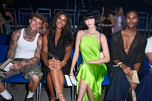 Samuel Dohmen, guest, Magdalena Milic and Eliob Demofike at the Kilian Kerner Fashion Show at Berlin Fashion Week S S 2026 in the Uber Eats Music Hall Berlin, 02 07 2025 Foto:xN.xKubelkax xFuturexImagex kerner_5703
