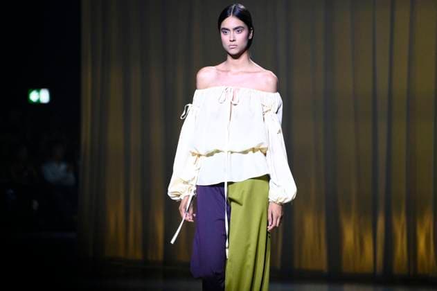 Model at the Danny Reinke Fashion Show at the Berlin Fashion Week S S 2026 in the Uber Eats Music Hall Berlin, 02 07 2025 Foto:xN.xKubelkax xFuturexImagex reinke_5733