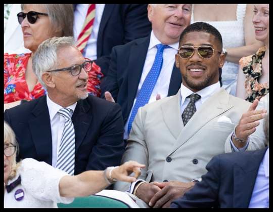 . 04 07 2025. London, United Kingdom. Gary Lineker and Anthony Joshua in the Royal Box on day five of the Wimbledon Tennis Championships in London.  xStephenxLockx xi-Imagesx IIM-26076-0038