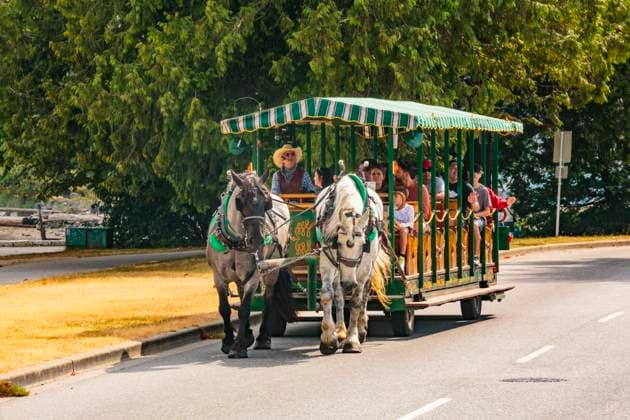 Horse drawn carriage with people, Stanley Park, Vancouver, British Columbia, Canada. (Editorial Use Only)  Copyright: xRobxCaseyx x CN02 RCA0142