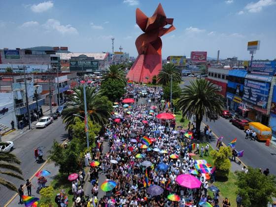 4th Annual Nezahualcoyotl Pride Parade 2025 Aerial view of the members of the LGBTTTIQ+ community taking part during 4th Nezahualcoyotl pride parade as part of the world™s pride celebrations at coyote roundabout. on July 5, 2025 in Mexico City, Mexico. (Photo by Carlos Santiago Eyepix Group) Copyright: xCarlosxSantiago xEyepixxGroupx CS_05072025_161064