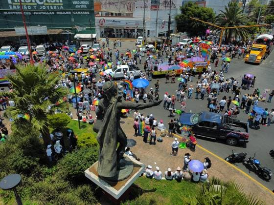 4th Annual Nezahualcoyotl Pride Parade 2025 Aerial view of the members of the LGBTTTIQ+ community taking part during 4th Nezahualcoyotl pride parade as part of the world™s pride celebrations at coyote roundabout. on July 5, 2025 in Mexico City, Mexico. (Photo by Carlos Santiago Eyepix Group) Copyright: xCarlosxSantiago xEyepixxGroupx CS_05072025_161065