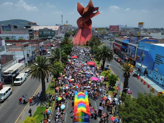 4th Annual Nezahualcoyotl Pride Parade 2025 Aerial view of the members of the LGBTTTIQ+ community taking part during 4th Nezahualcoyotl pride parade as part of the world™s pride celebrations at coyote roundabout. on July 5, 2025 in Mexico City, Mexico. (Photo by Carlos Santiago Eyepix Group) Copyright: xCarlosxSantiago xEyepixxGroupx CS_05072025_161057