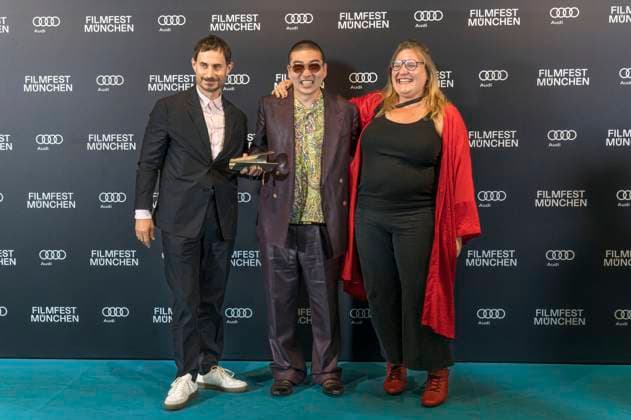 Clemens Schick , Soujiro Sanada and Anna Hints at the award ceremony at the 42 Filmfest München 2025 in the Amerikahaus Munich, 05 07 2025 Foto:xN.xKolinzx xFuturexImagex preisverleihung_5717