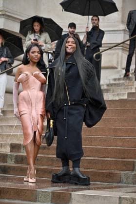 PFW Schiaparelli Outside Arrivals Ryan Destiny and Law Roach arriving at the Schiaparelli show as part of Haute Couture Fashion Week in Paris, France on July, 7, 2025. Photo by Julien Reynaud APS-Medias ABACAPRESS.COM Paris France  Copyright: xReynaudxJulien APS-Medias ABACAx