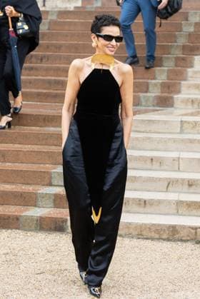 PFW Schiaparelli Outside Arrivals NB Farida Khelfa arriving at the Schiaparelli show as part of Haute Couture Fashion Week on July 07, 2025 in Paris, France. Photo by Nasser Berzane ABACAPRESS.COM Paris France  Copyright: xBerzanexNasser ABACAx