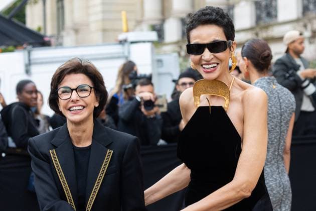 PFW Schiaparelli Outside Arrivals NB Rachida Dati, Farida Khelfa arriving at the Schiaparelli show as part of Haute Couture Fashion Week on July 07, 2025 in Paris, France. Photo by Nasser Berzane ABACAPRESS.COM Paris France  Copyright: xBerzanexNasser ABACAx