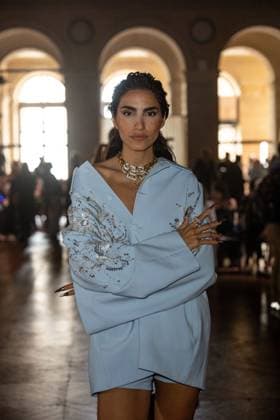 PFW - Georges Hobeika Front Row Iranian model Farnoush Hamidian attends the Georges Hobeika Haute Couture Fall Winter 2025-2026 show, as part of Paris Fashion Week in Paris, France on July 7, 2025. Photo by Ammar Abd Rabbo ABACAPRESS.COM Paris France  Copyright: xAbdxRabboxAmmar ABACAx
