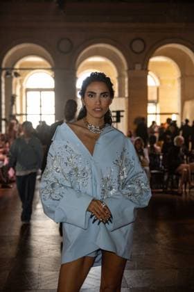 PFW - Georges Hobeika Front Row Iranian model Farnoush Hamidian attends the Georges Hobeika Haute Couture Fall Winter 2025-2026 show, as part of Paris Fashion Week in Paris, France on July 7, 2025. Photo by Ammar Abd Rabbo ABACAPRESS.COM Paris France  Copyright: xAbdxRabboxAmmar ABACAx