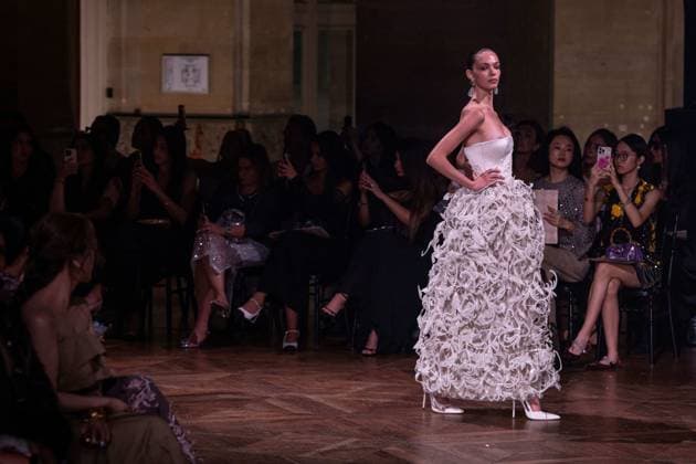 PFW - Georges Hobeika Runway A model walks the runway at the Georges Hobeika Haute Couture Fall Winter 2025-2026 show, as part of Paris Fashion Week in Paris, France on July 7, 2025. Photo by Ammar Abd Rabbo ABACAPRESS.COM Paris France  Copyright: xAbdxRabboxAmmar ABACAx